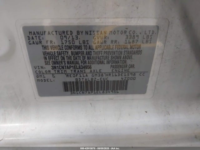 3N1CN7AP1EL834956 Nissan 2014