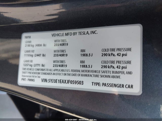 2018 TESLA MODEL 3 5YJ3E1EAXJF059503 Photo 8