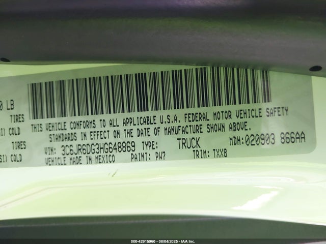 3C6JR6DG3HG648869 RAM 2017