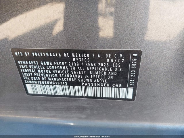 3VWBM7BU8NM019743 Volkswagen 1.5 tsi