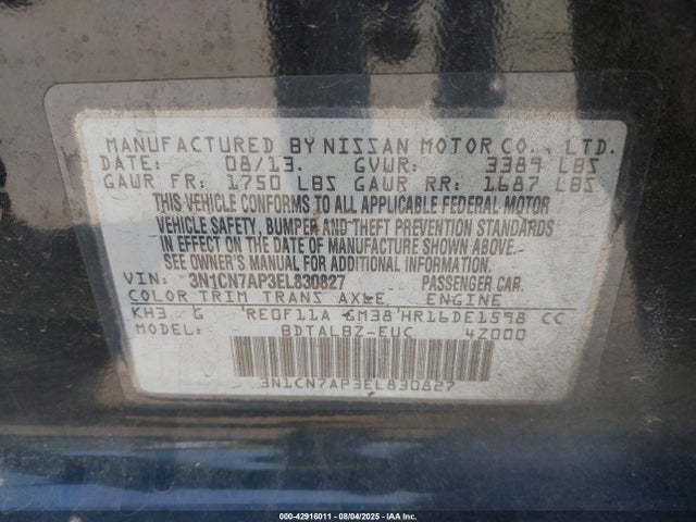 3N1CN7AP3EL830827 Nissan 2014