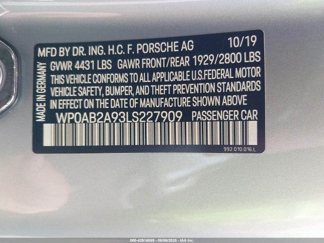 Porsche 911 2020 WP0AB2A93LS227909 Image 9