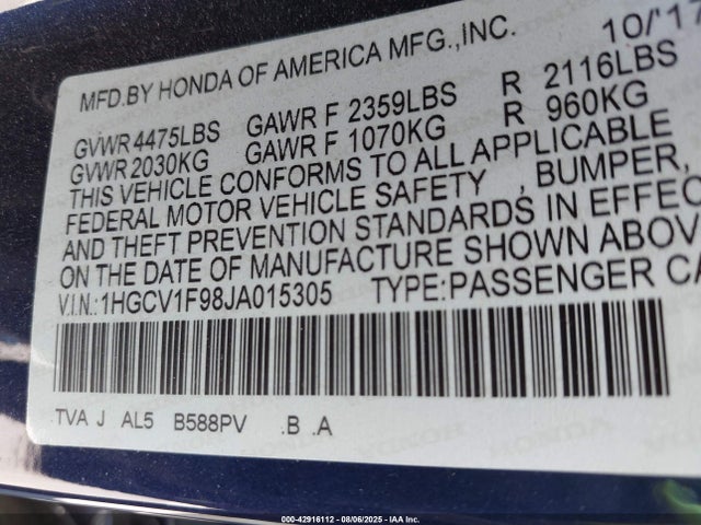 Honda l15be 2018 1HGCV1F98JA015305 Image 9