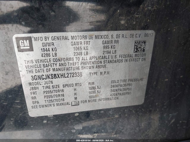 3GNCJKSBXHL272338 Chevrolet luv - mfi, vvt: variable valve timing, e85 max, alum