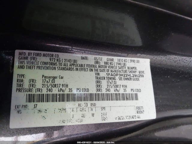 Ford 2.0l gdi 2017 1FADP3H22HL290259 Image 9