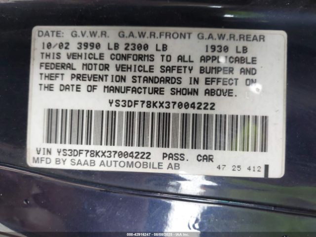 2003 SAAB 9-3 YS3DF78KX37004222 Photo 8