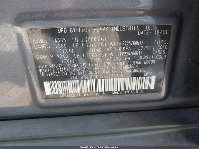 Продаж на аукціоні авто 2014 Subaru Outback 2.5i Limited, vin: 4S4BRBLC5E3270195, номер лоту: 42916341