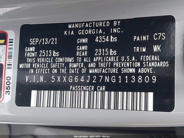 5XXG64J27NG113809 KIA t-gdi gamma ii