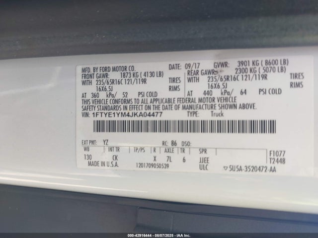 Ford Transit 2018 1FTYE1YM4JKA04477 Image 9