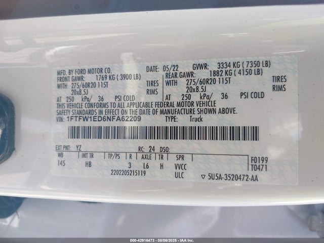 Ford hev 2022 1FTFW1ED6NFA62209 Image 9