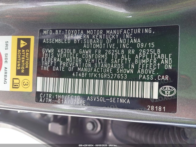 Toyota 2ar-fe 2016 4T4BF1FK1GR527653 Image 9