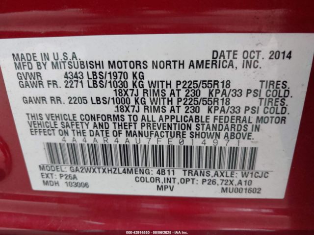 2015 MITSUBISHI OUTLANDER SPORT 4A4AR4AU7FE014971 Photo 8