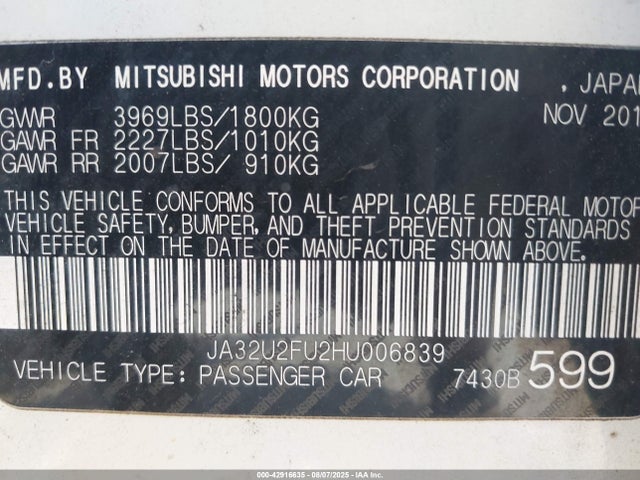 2017 MITSUBISHI LANCER JA32U2FU2HU006839 Photo 8