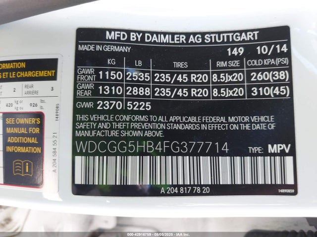 WDCGG5HB4FG377714 Mercedes-Benz 2015