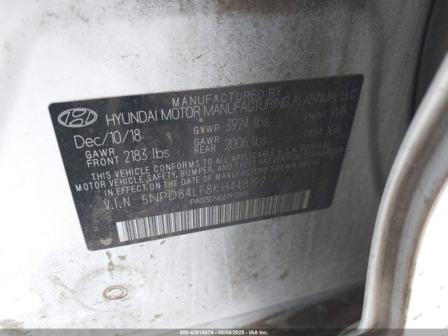 5NPD84LF8KH448199 Hyundai mpi nu