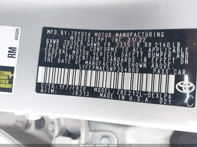 Toyota 2zr-fae 2022 5YFEPMAE5NP304800 Image 9