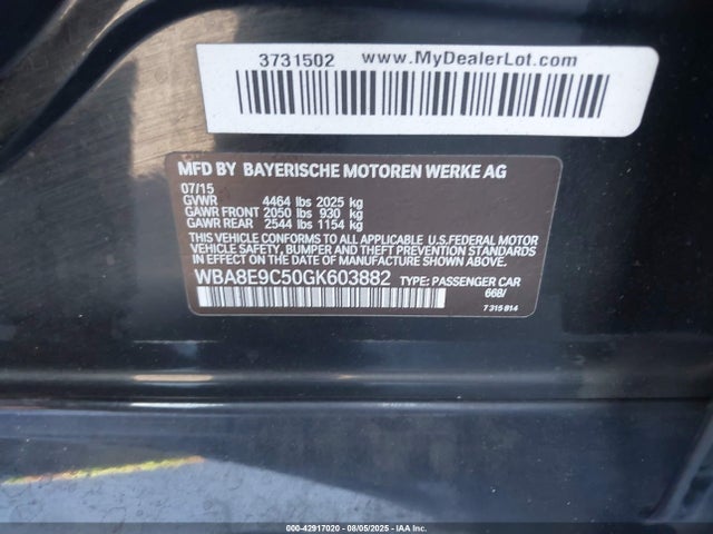 WBA8E9C50GK603882 BMW 328I