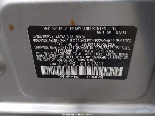 Subaru 2.0l Na Hev 2014 JF2GPBCCXEH262436 Image 9