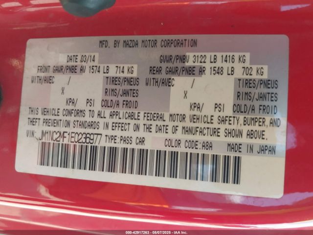 2014 MAZDA MX-5 MIATA JM1NC2MF1E0236977 Photo 8