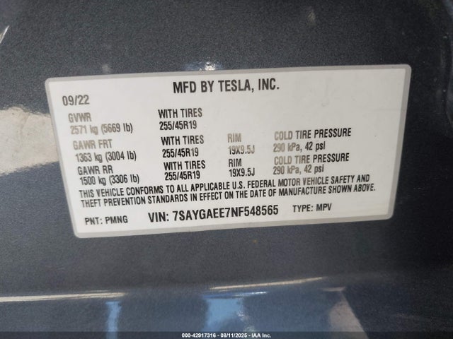 2022 TESLA MODEL Y 7SAYGAEE7NF548565 Photo 8