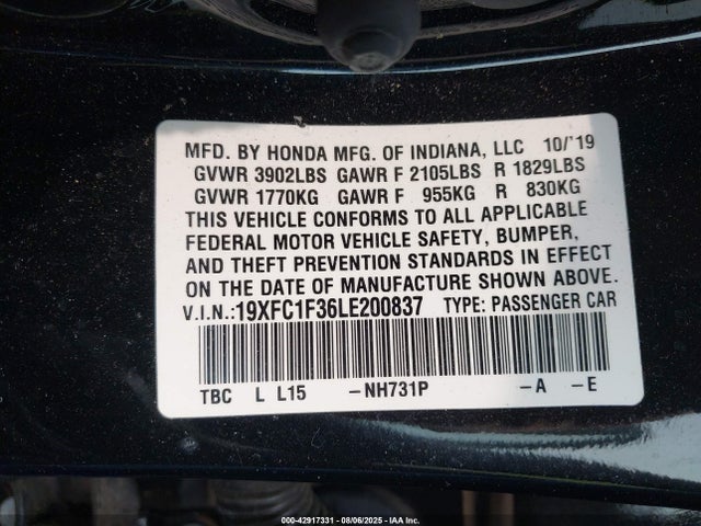 Honda l15b7 2020 19XFC1F36LE200837 Image 9