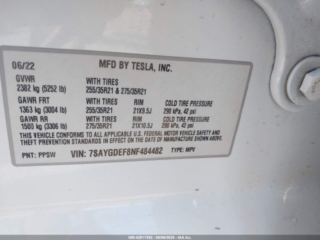 2022 TESLA MODEL Y 7SAYGDEF8NF484482 Photo 8
