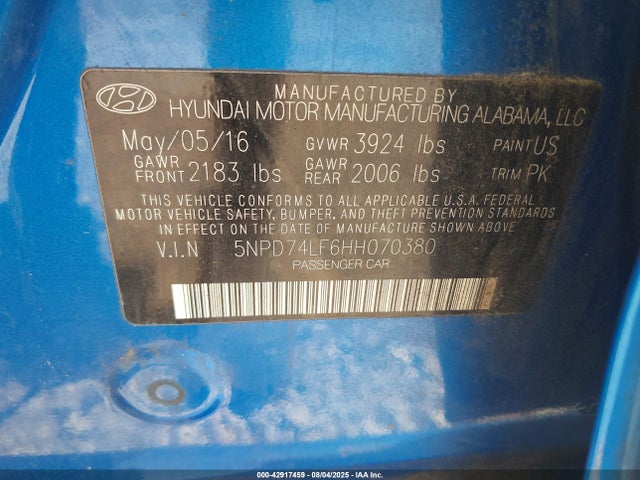 Hyundai Elantra 2017 5NPD74LF6HH070380 Image 9