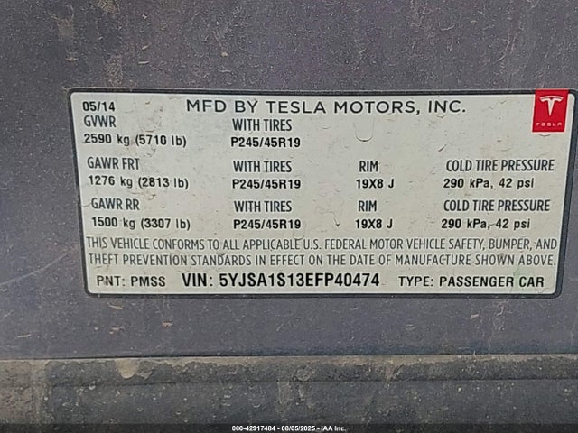 2014 TESLA MODEL S 5YJSA1S13EFP40474 Photo 8