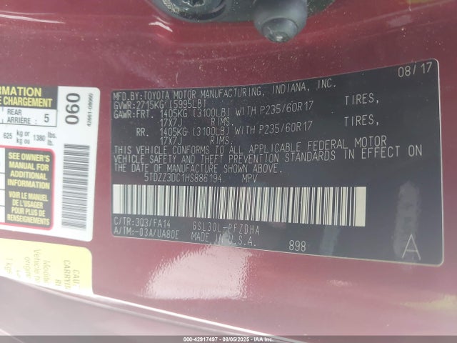 5TDZZ3DC1HS886194 Toyota 2gr-fks