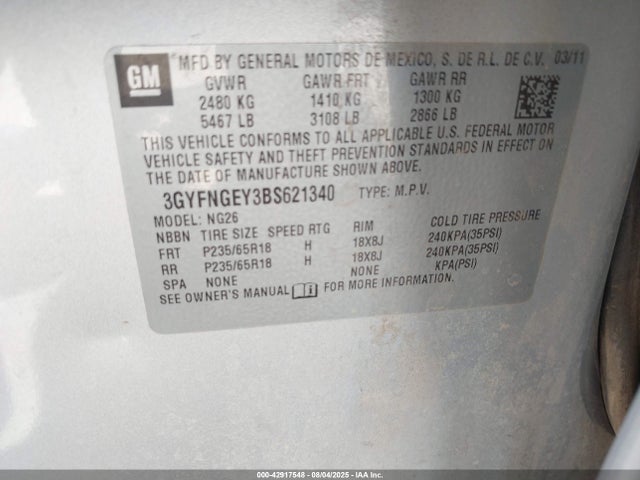 2011 CADILLAC SRX 3GYFNGEY3BS621340 Photo 8