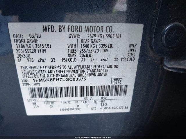 Ford Explorer 2020 1FMSK8FH7LGC03375 Image 9