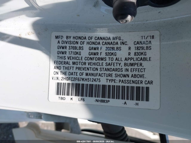 Honda k20c2 2019 2HGFC2F67KH512475 Image 9