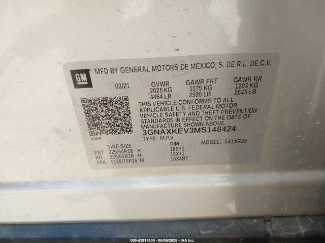 Chevrolet lyx 2021 3GNAXKEV3MS148424 Image 9