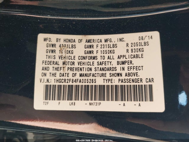 Honda k24w1 2015 1HGCR2F84FA005265 Image 9