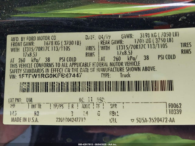 Ford gtdi 2019 1FTFW1RG0KFB87447 Image 9