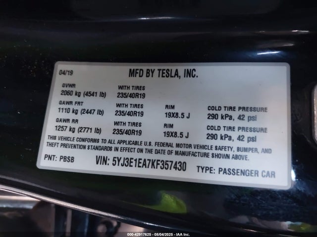 2019 TESLA MODEL 3 5YJ3E1EA7KF357430 Photo 8