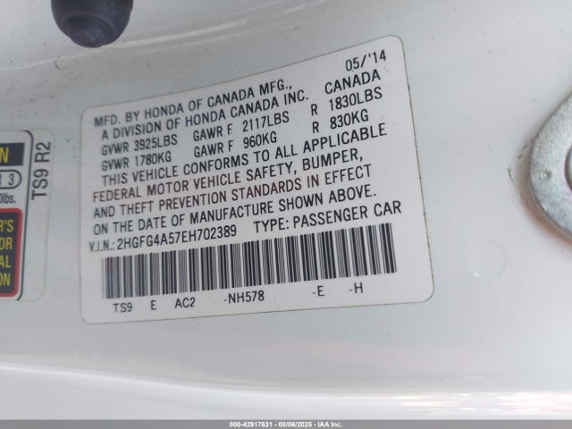 2HGFG4A57EH702389 Honda k24z7