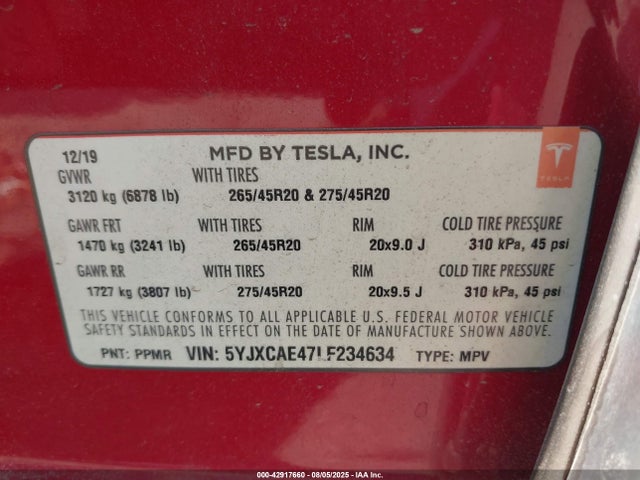 2020 TESLA MODEL X 5YJXCAE47LF234634 Photo 8