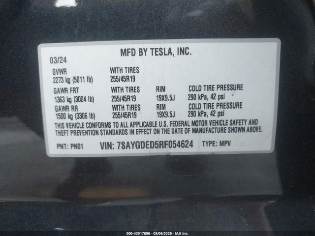 2024 TESLA MODEL Y 7SAYGDED5RF054624 Photo 8