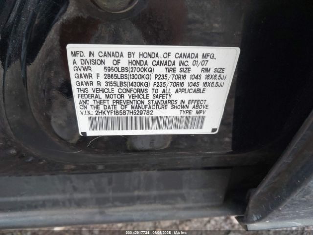 2007 HONDA PILOT 2HKYF18587H529782 Photo 8