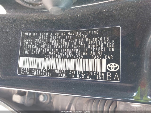 5YFBURHE9JP794229 Toyota 2zr-fe