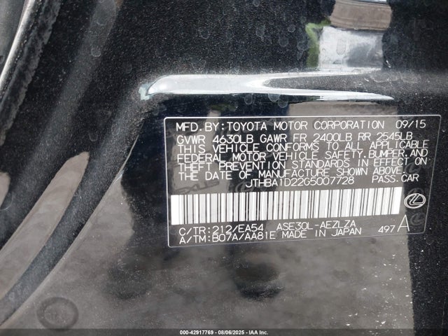 JTHBA1D22G5007728 Lexus 8ar-fts