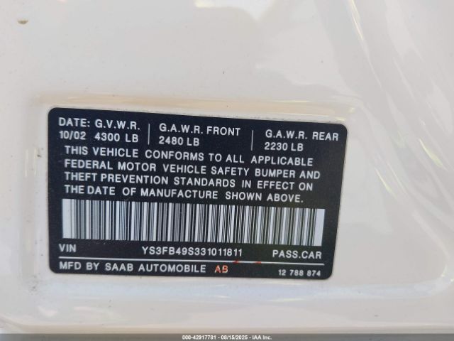 2003 SAAB 9-3 YS3FB49S331011811 Photo 8