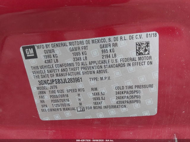 Chevrolet luv - mfi, variable valve timing, e85 max, alum 2018 3GNCJPSB3JL283961 Image 9