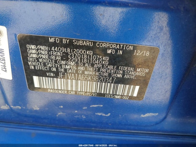 Subaru dib 2019 JF1VA1A65K9820347 Image 9