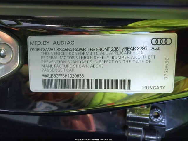 2017 AUDI A3 WAUB8GFF3H1020638 Photo 8