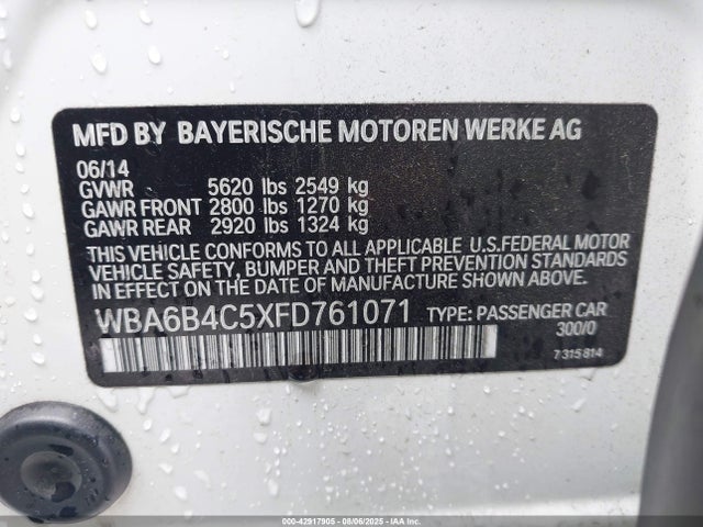 2015 BMW 650I GRAN COUPE WBA6B4C5XFD761071 Photo 8