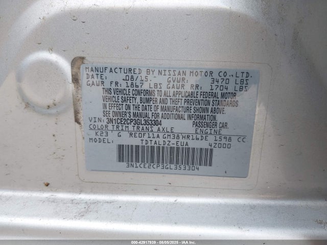 3N1CE2CP3GL353304 Nissan 2016