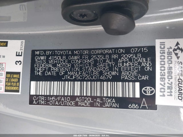 Scion 2ar-fe 2016 JTKJF5C72GJ014679 Image 9