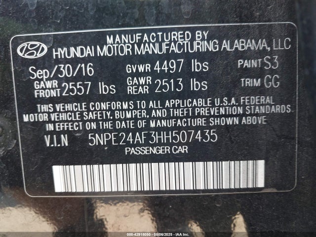 Hyundai Sonata 2017 5NPE24AF3HH507435 Image 9